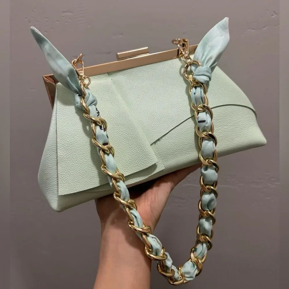 Genuine Leather Handmade Unique Asymmetrical Ruffles Frame Clutch Bag/Crossbaody - Picture 9 of 16